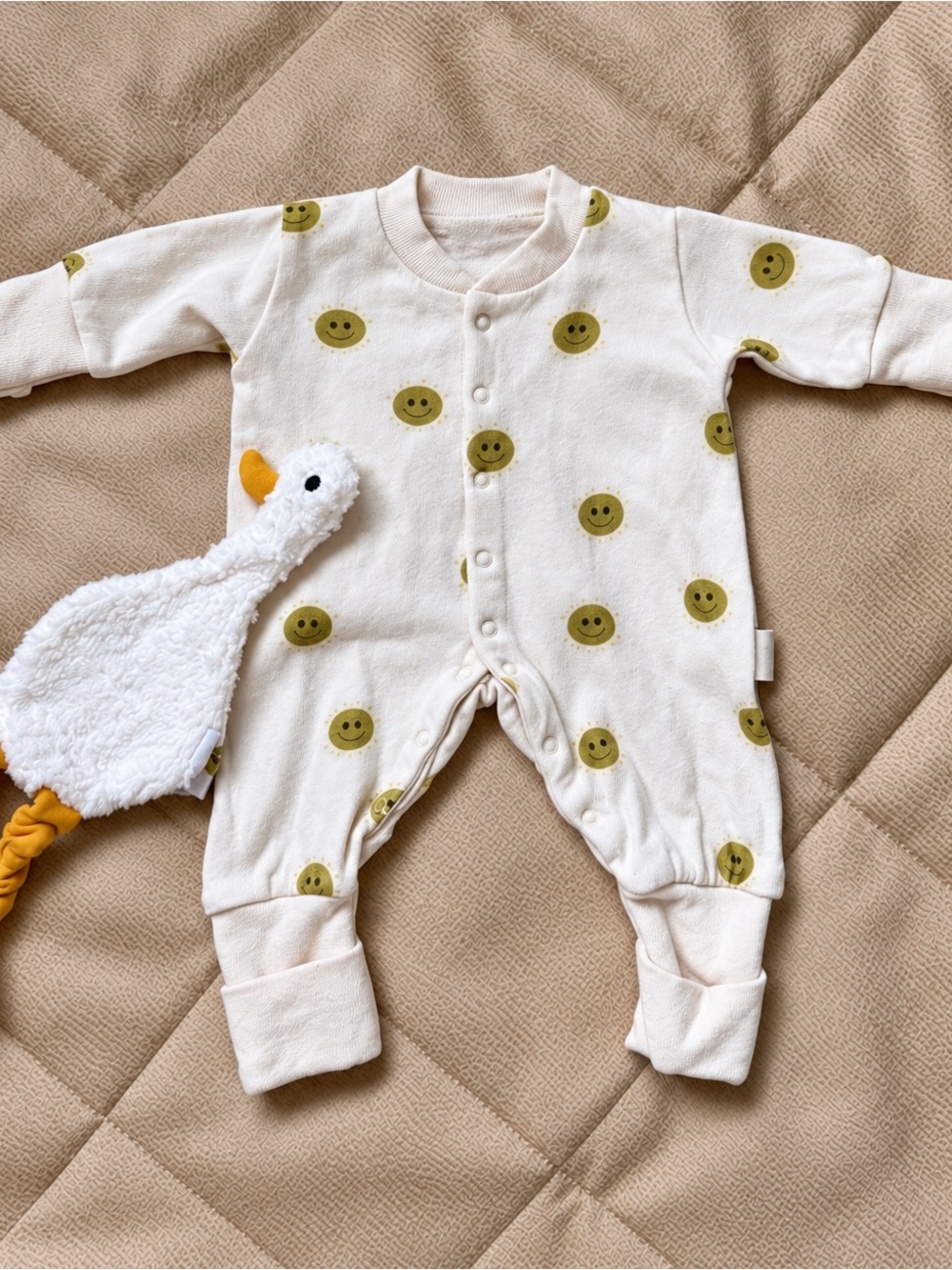 Claude & co - Baby One-Piece Footed Romper in Cream with Smile Prints
